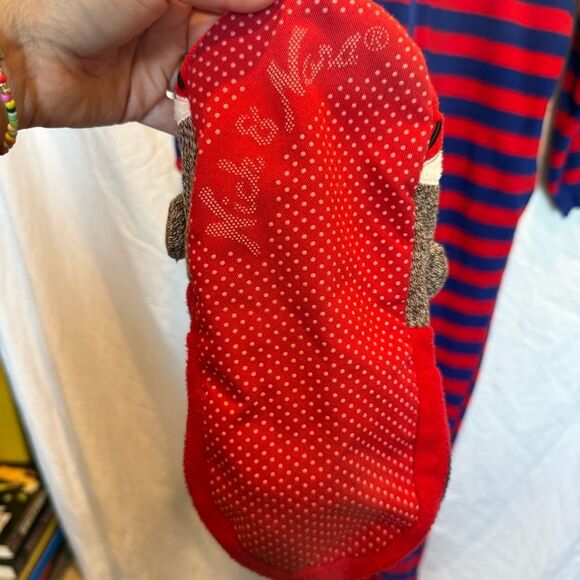 Nick and Nora Sock Monkey Footed Pajama Onesie Large Red Blue Stripe - Picture 3 of 8